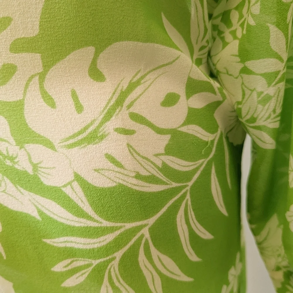 Vintage Tropical Floral Button-Up Sheer Silk Tunic Swim Cover - Picture 11 of 12